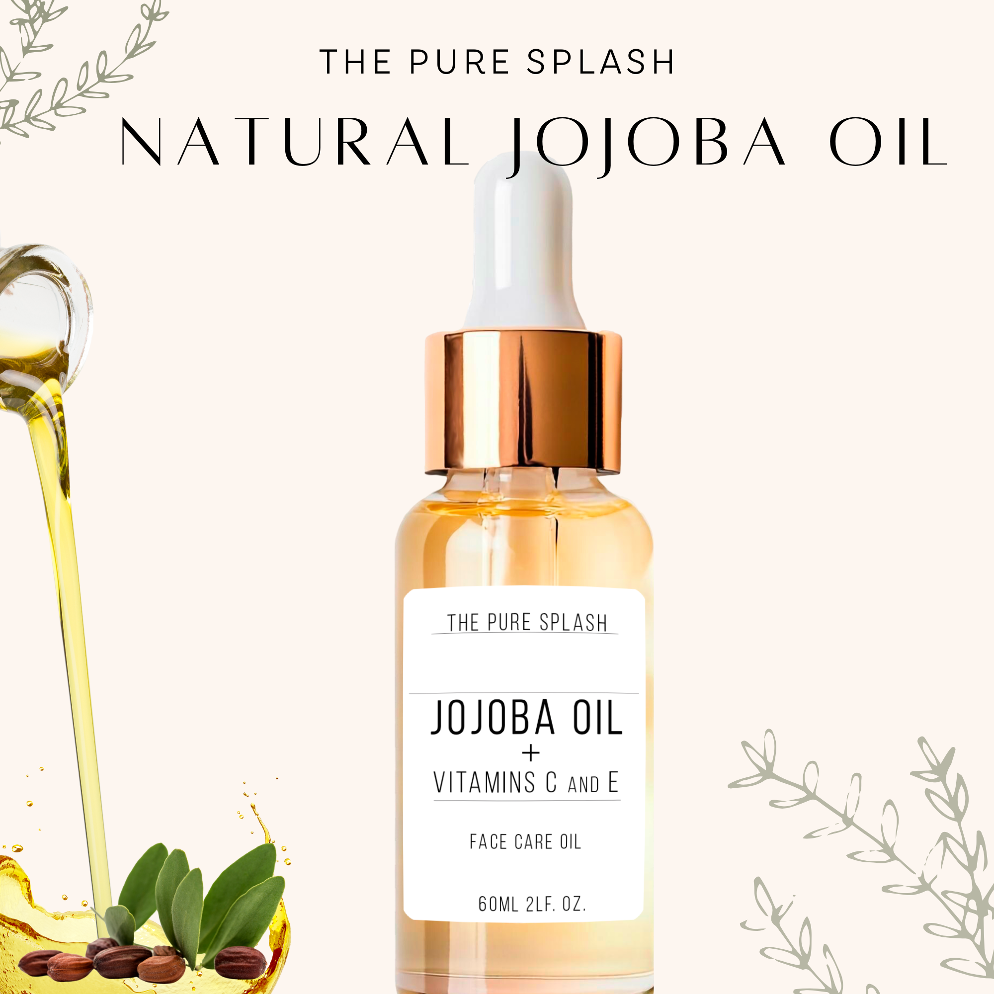 Jojoba Oil with Vitamins C and E – Natural Face and Body Oil | Deep Hydration & Repair | Non-Greasy, Lightweight Formula | Brightening and Anti-Aging Skincare | 60ml