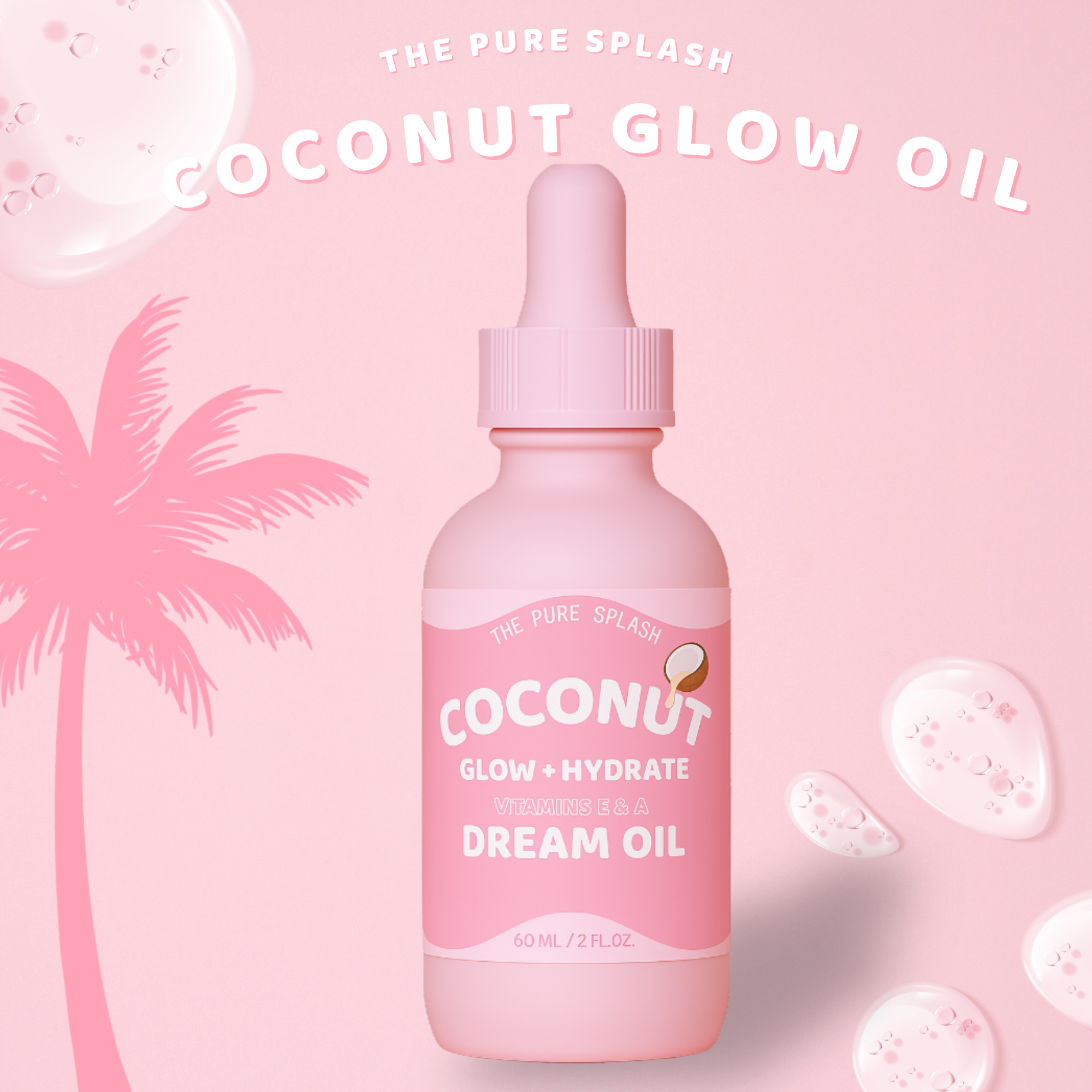 Coconut Dream Oil – Glow + Hydrate Face & Body Oil with Vitamins E & A – Lightweight, Non-Greasy Daily Moisturizer – 100% Natural, 2 fl oz