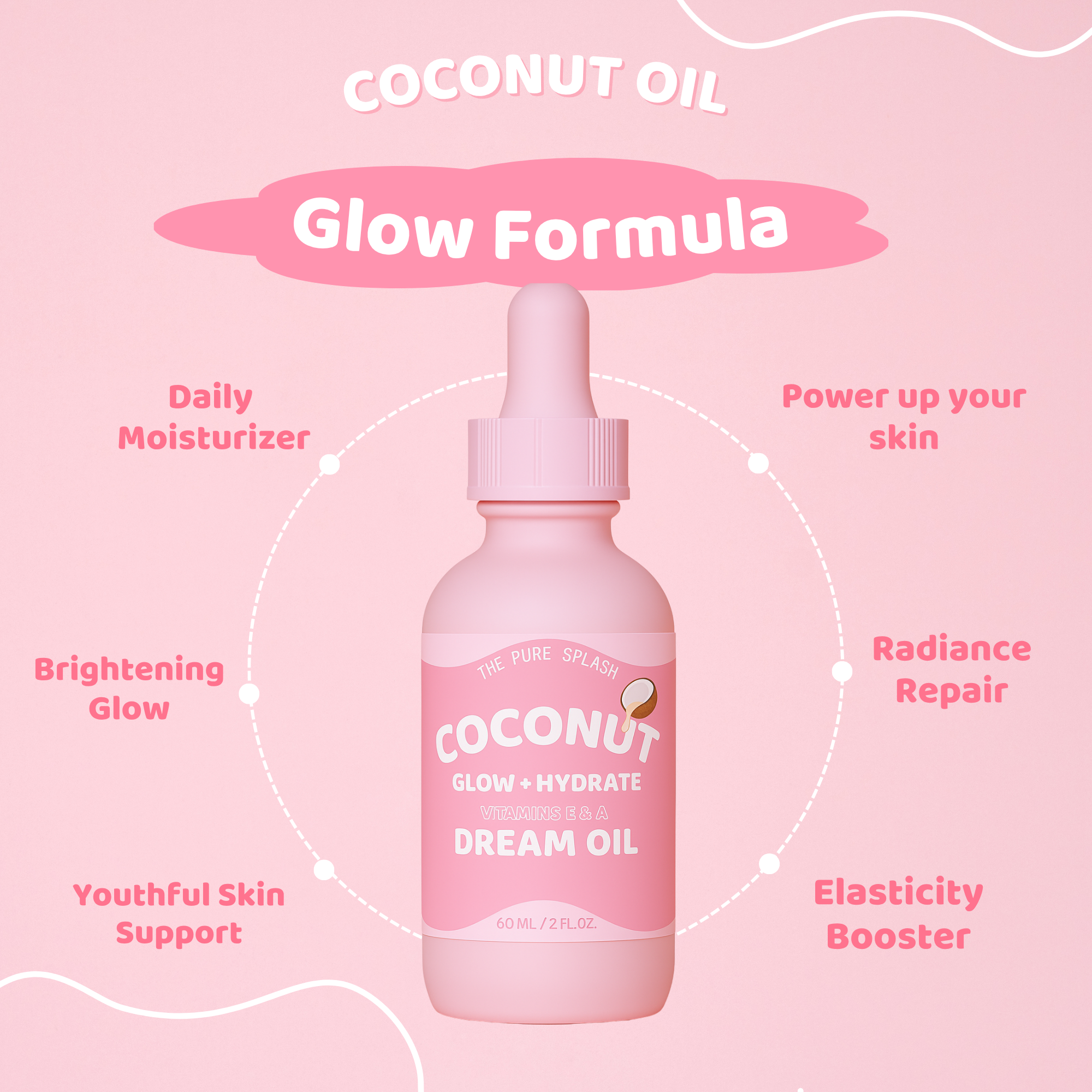 Coconut Dream Oil – Glow + Hydrate Face & Body Oil with Vitamins E & A – Lightweight, Non-Greasy Daily Moisturizer – 100% Natural, 2 fl oz
