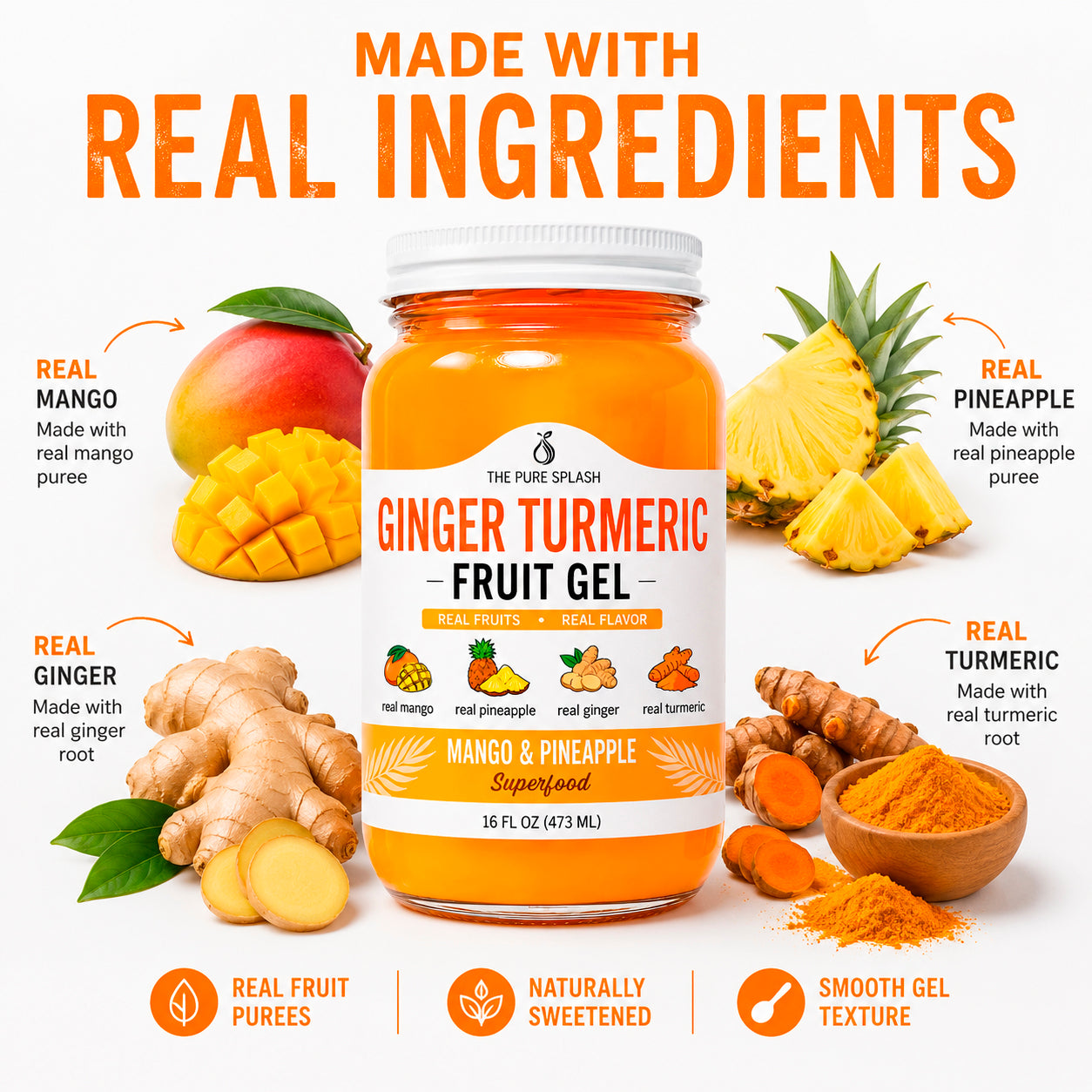 Ginger Turmeric Fruit Gel Mango Pineapple Fruit Spread Made in USA