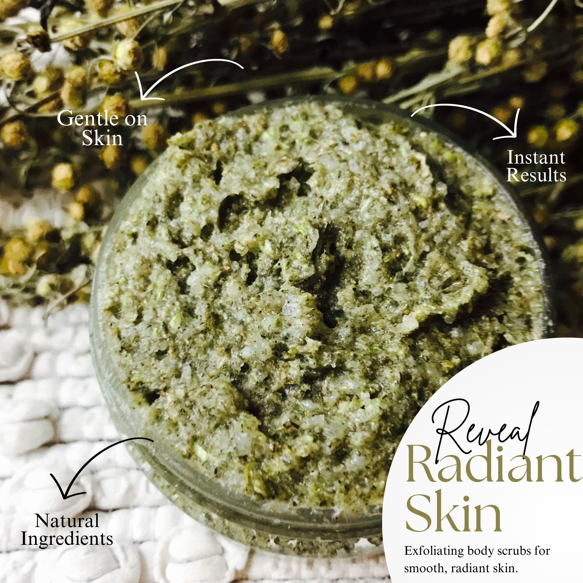 Herbal Body Scrub – Natural Exfoliating Scrub with Chamomile, Flax Seeds, Oat & Almond Oil | Deep Cleansing & Hydration | Smooths & Nourishes Skin | 8oz