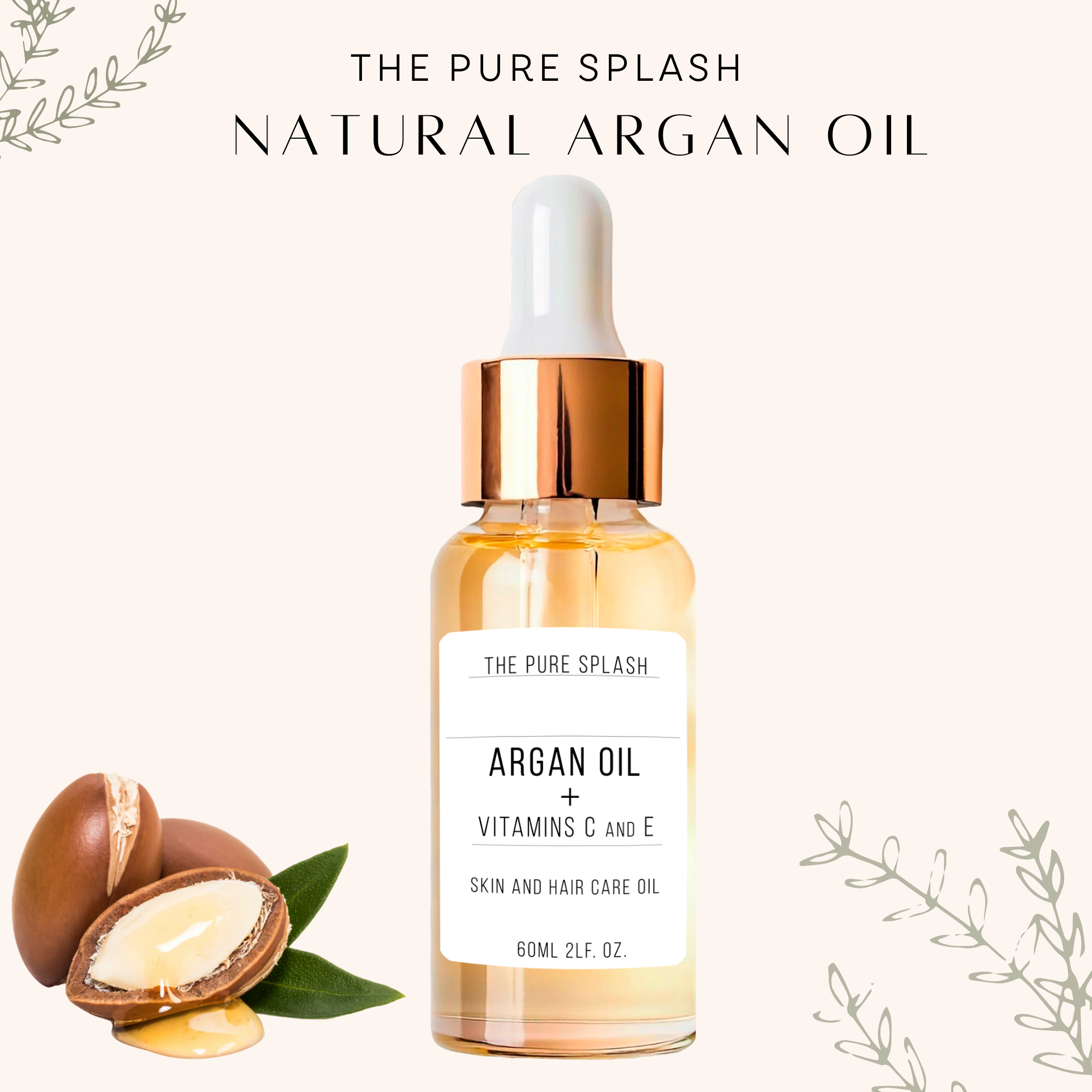 Argan Oil for Skin and Hair – Hydrating, Repairing, Non-Greasy Lightweight Oil with Vitamins C and E – Natural Moisturizer, Hair Serum, and Skin Glow Treatment – 2oz 