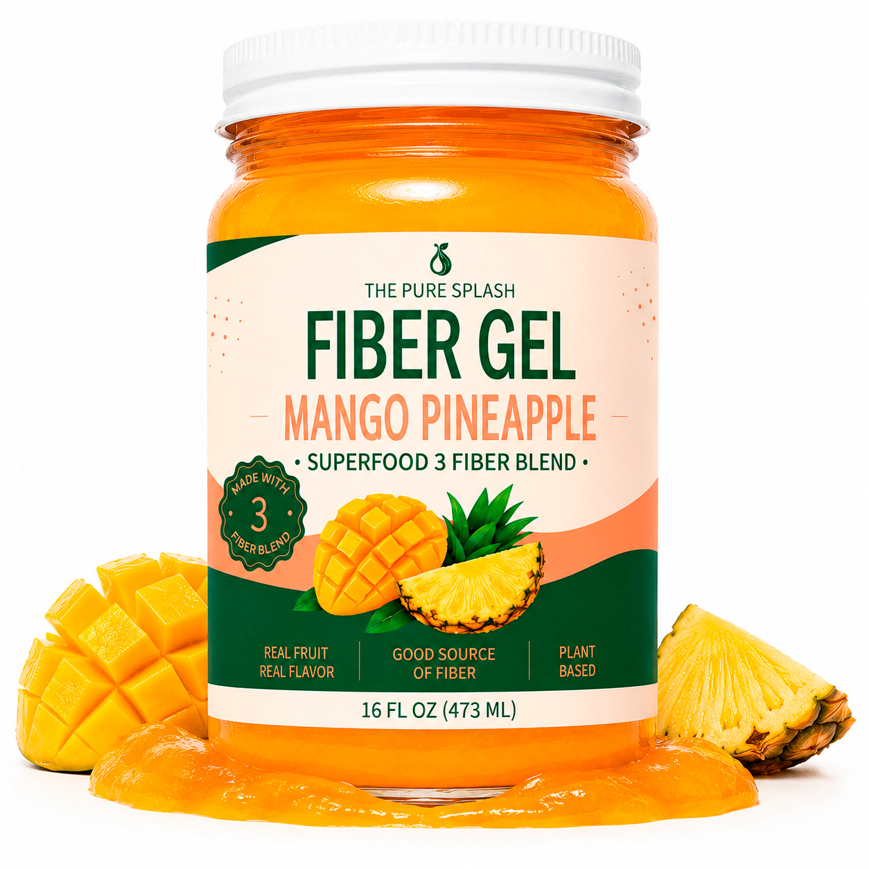 Prebiotic Fiber Gel with 3 Fiber Blend, Mango Pineapple Fruit Spread for Gut Health and Digestive Wellness, 16 oz