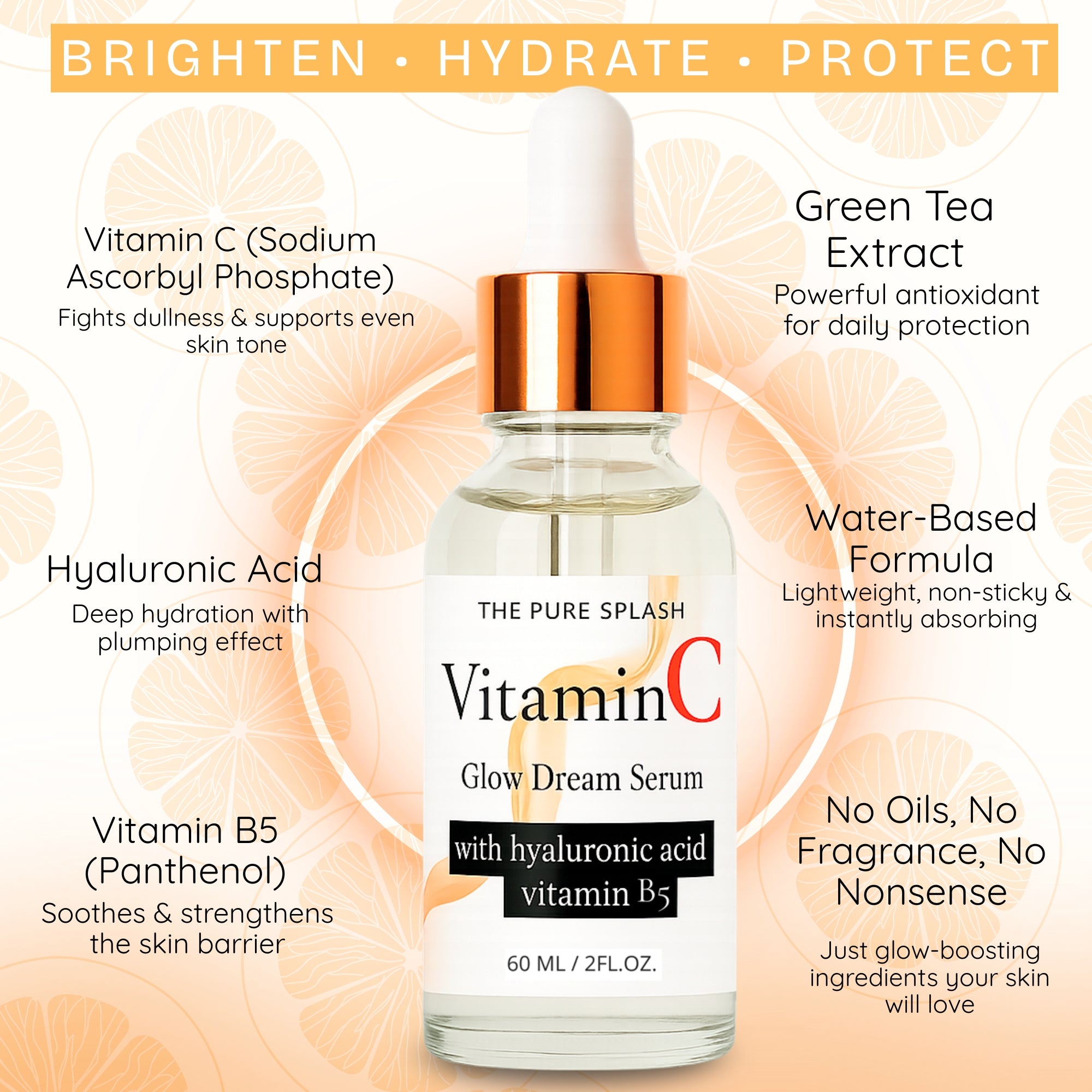 Vitamin C Face Serum 10% – with Hyaluronic Acid & Vitamin B5 – Brightening Glow Serum for Face – Lightweight, Non-Greasy, Fragrance-Free – 60ml