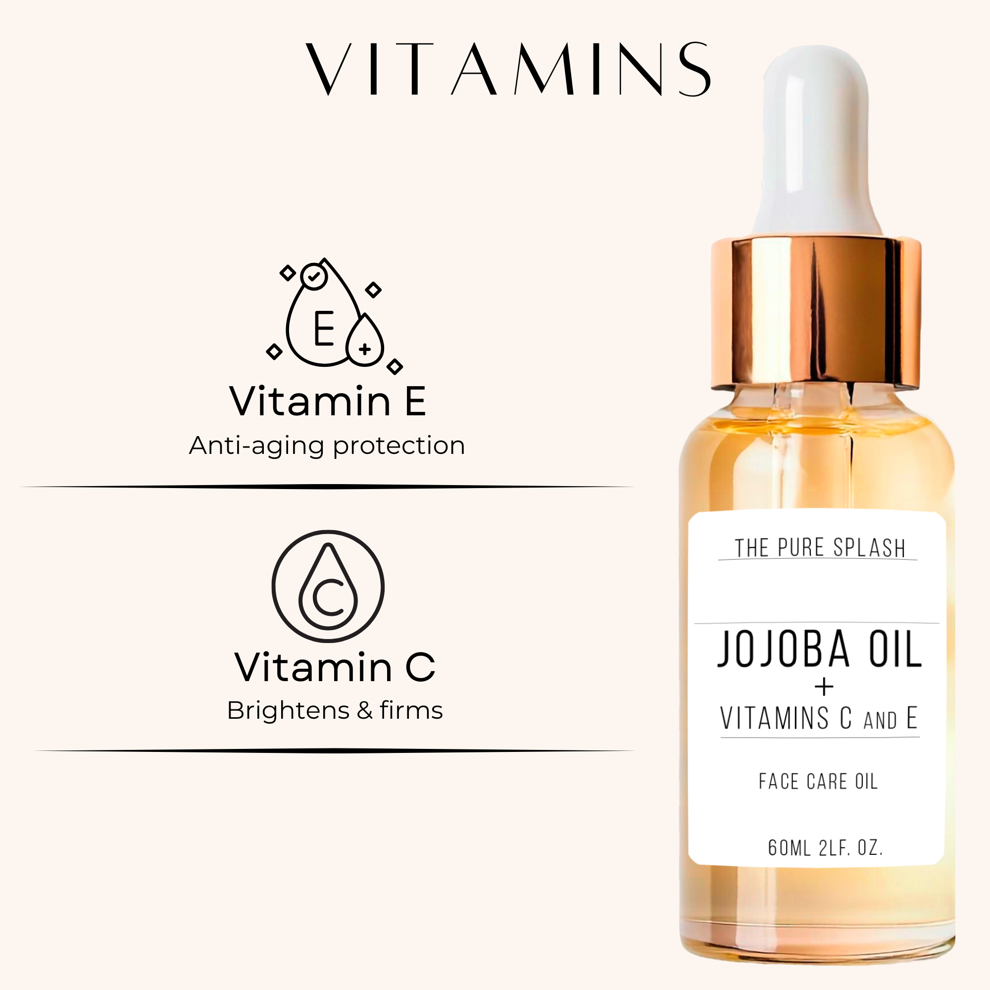 Jojoba Oil with Vitamins C and E – Natural Face and Body Oil | Deep Hydration & Repair | Non-Greasy, Lightweight Formula | Brightening and Anti-Aging Skincare | 60ml