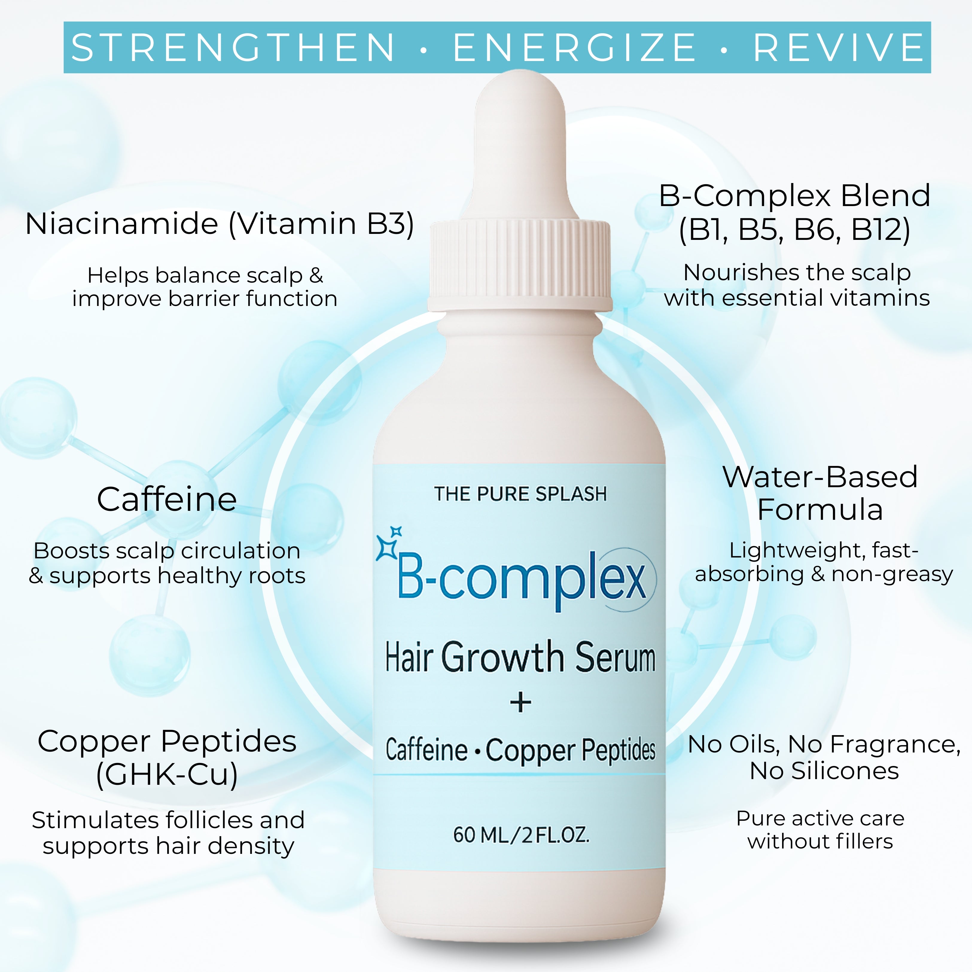 Vitamin B Complex Hair & Scalp Care Serum – Daily Nutrients with Caffeine & Copper Complex – Nourishes & Strengthens Hair – Lightweight, Non-Greasy Formula