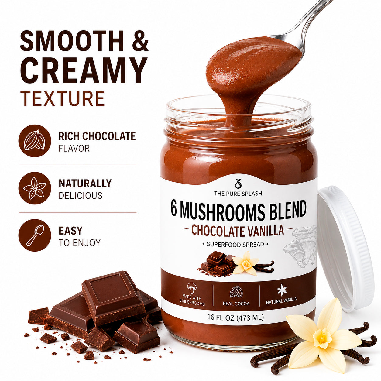 Chocolate Vanilla 6 Mushroom Blend Superfood Spread | Lion's Mane Reishi 16 oz