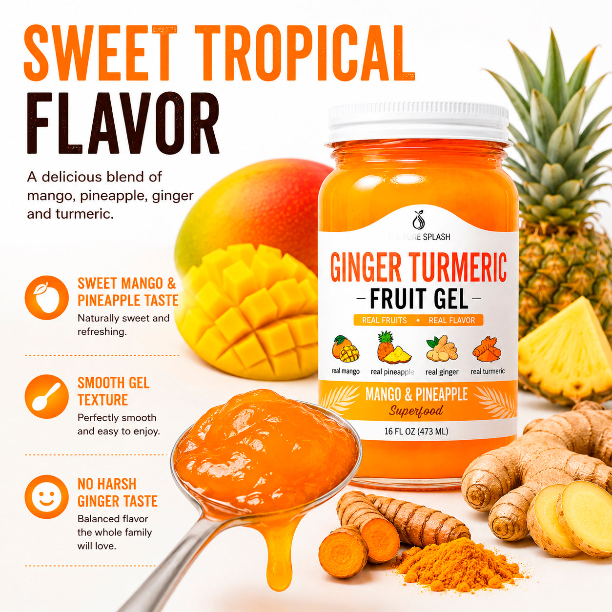 Ginger Turmeric Fruit Gel Mango Pineapple Fruit Spread Made in USA