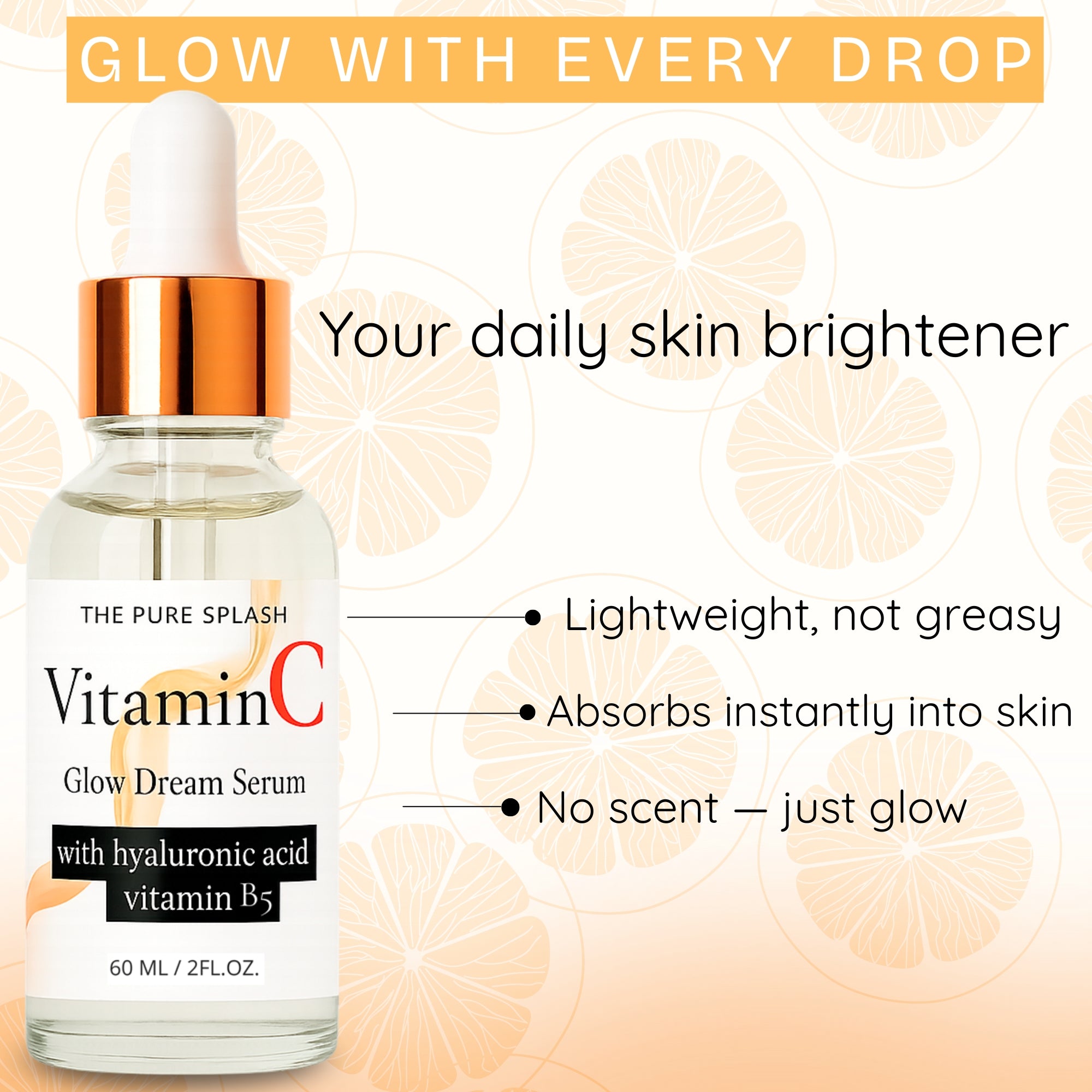 Vitamin C Face Serum 10% – with Hyaluronic Acid & Vitamin B5 – Brightening Glow Serum for Face – Lightweight, Non-Greasy, Fragrance-Free – 60ml