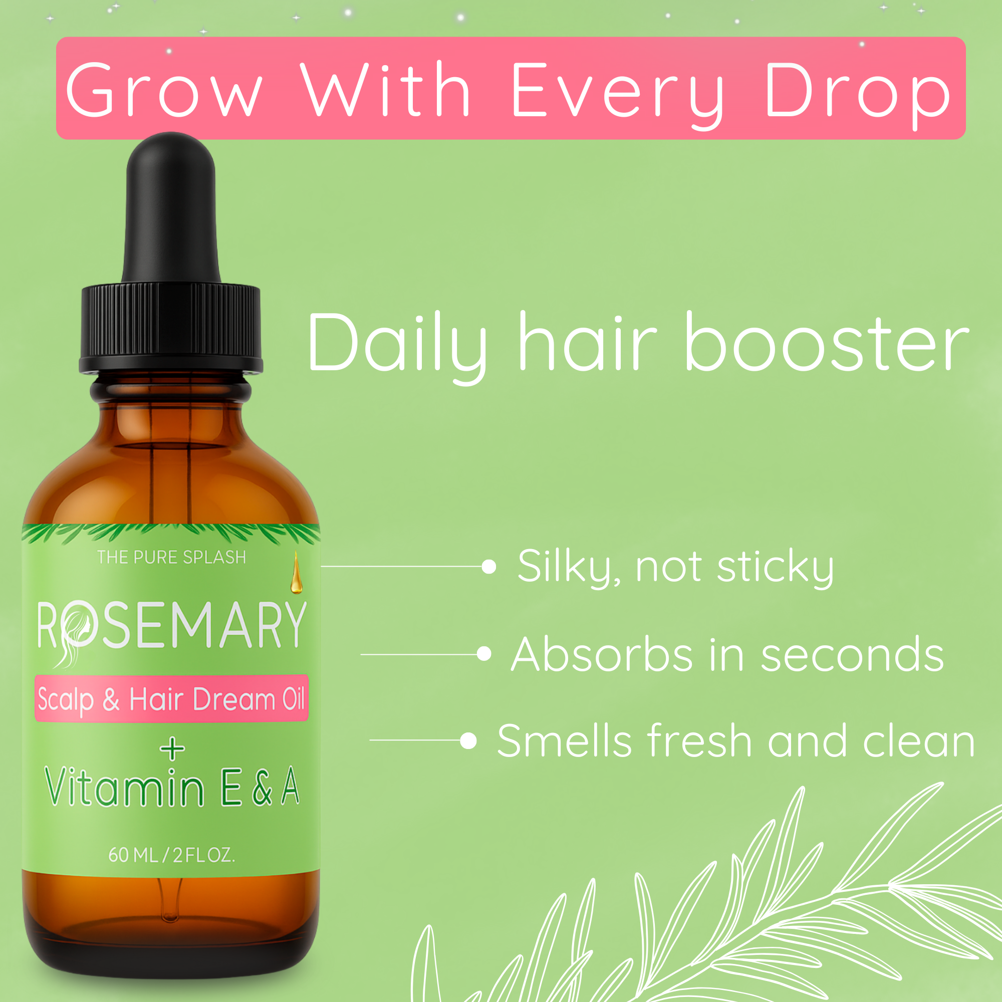 Rosemary Scalp & Hair Dream Oil – Natural Hair Growth & Scalp Care with Peppermint, Vitamin E & A – Lightweight Herbal Blend for Daily Use – 2 fl oz