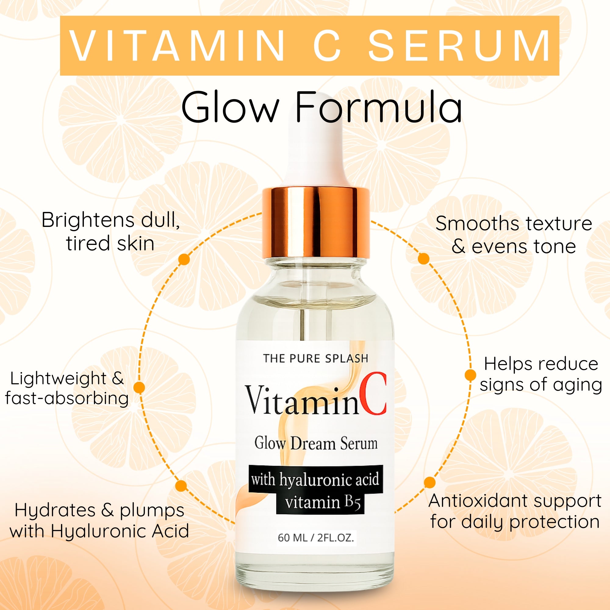 Vitamin C Face Serum 10% – with Hyaluronic Acid & Vitamin B5 – Brightening Glow Serum for Face – Lightweight, Non-Greasy, Fragrance-Free – 60ml