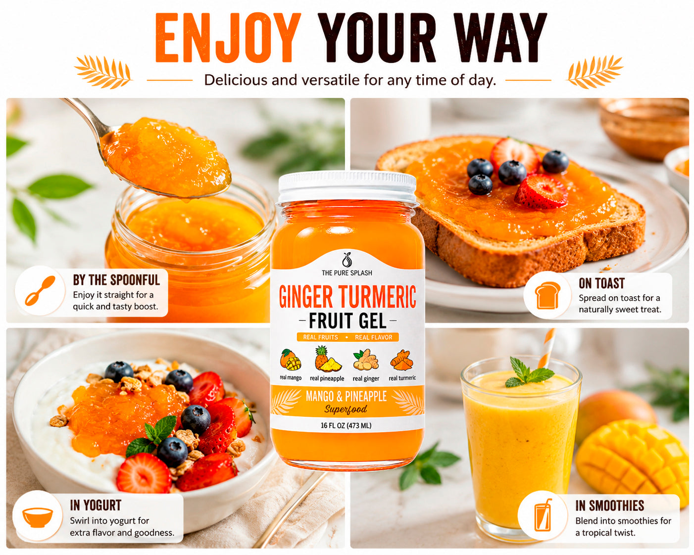 Ginger Turmeric Fruit Gel Mango Pineapple Fruit Spread Made in USA