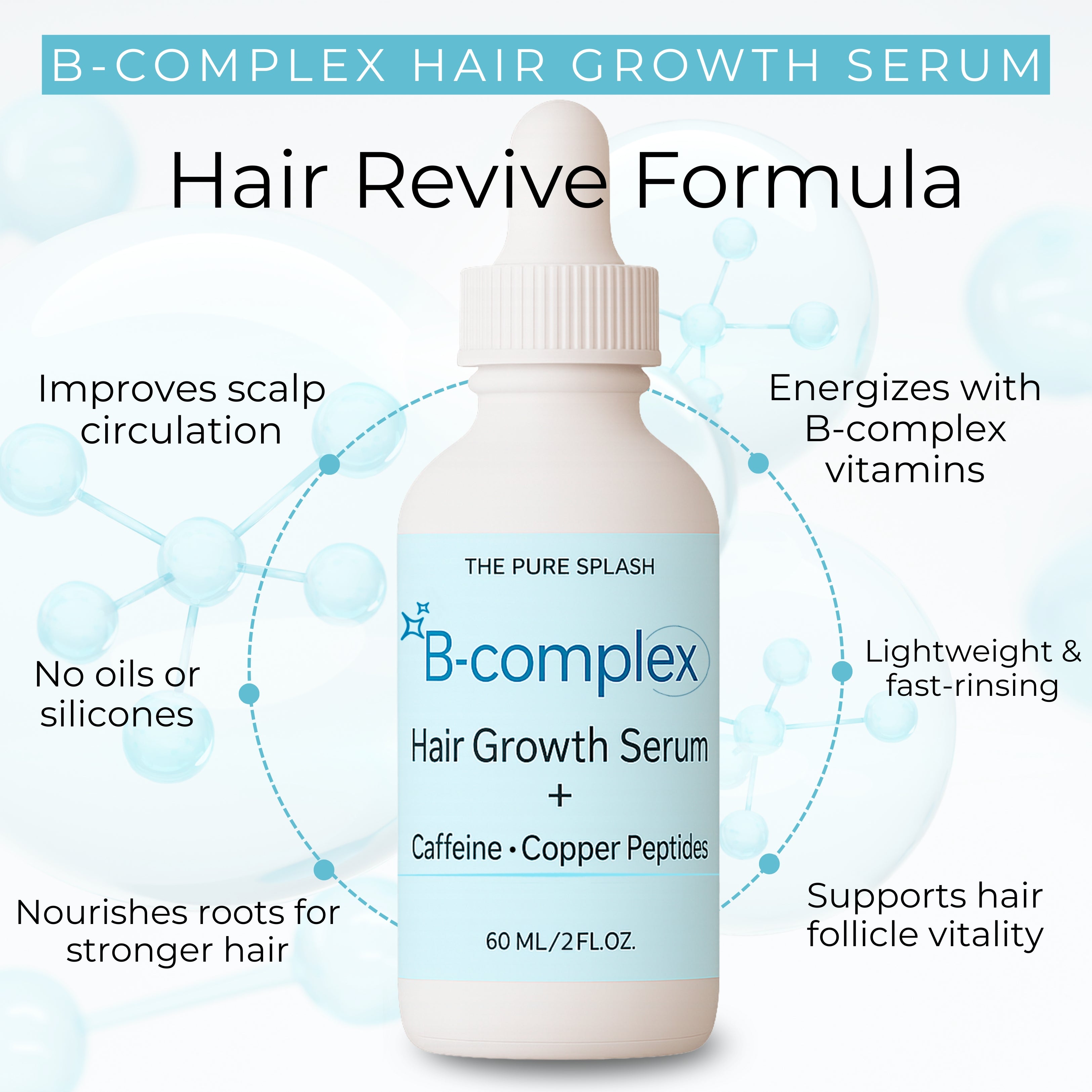 Vitamin B Complex Hair & Scalp Care Serum – Daily Nutrients with Caffeine & Copper Complex – Nourishes & Strengthens Hair – Lightweight, Non-Greasy Formula
