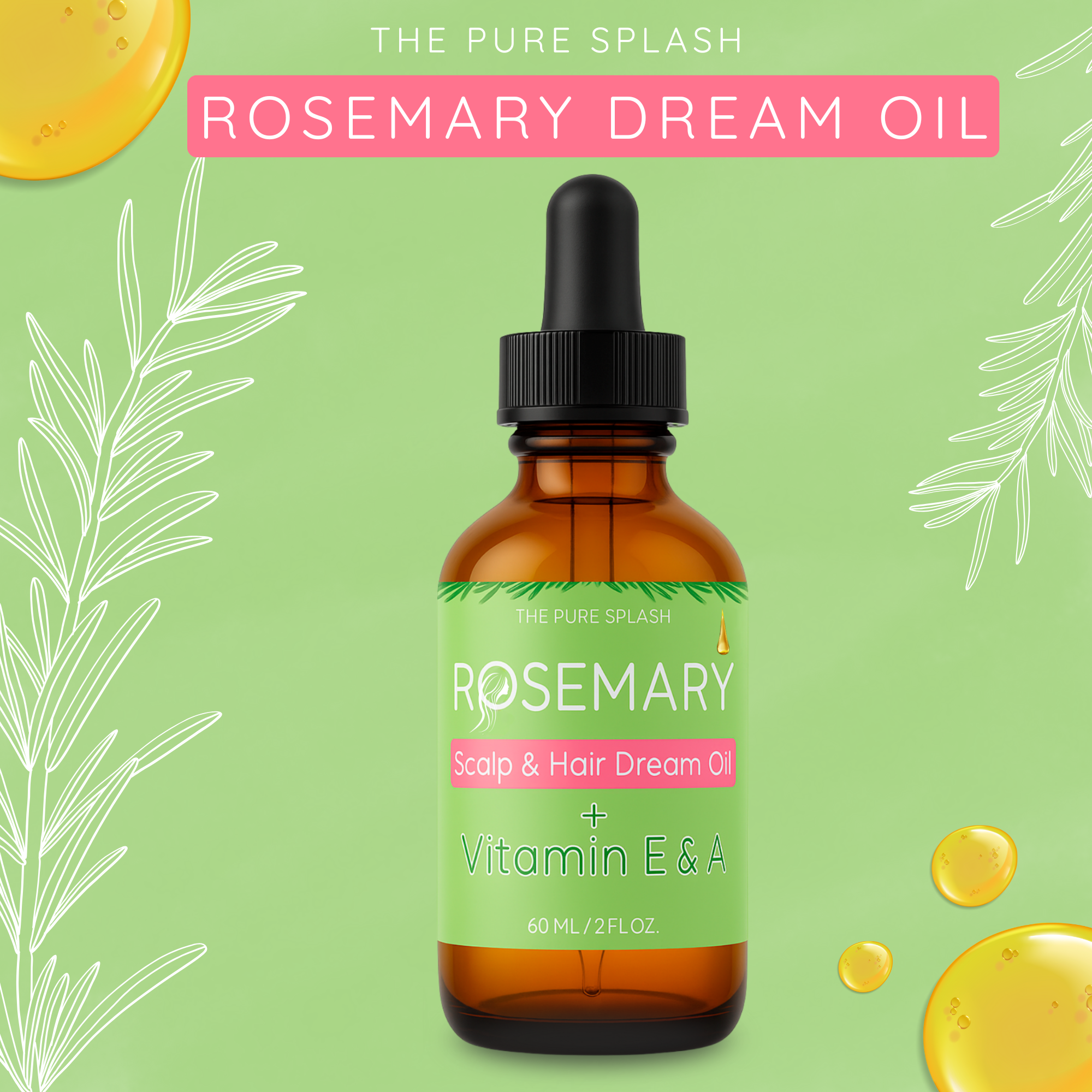 Rosemary Scalp & Hair Dream Oil – Natural Hair Growth & Scalp Care with Peppermint, Vitamin E & A – Lightweight Herbal Blend for Daily Use – 2 fl oz