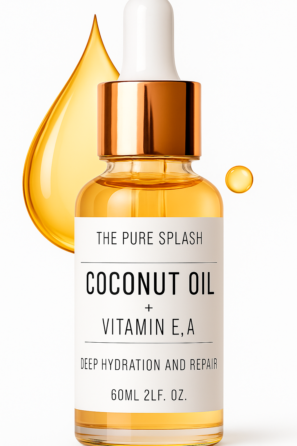 Coconut Oil with Vitamins C and E – Natural Skin Care Oil | Hydrating, Brightening & Anti-Aging for Face, Body, and Hands | Non-Greasy Formula | 60ml
