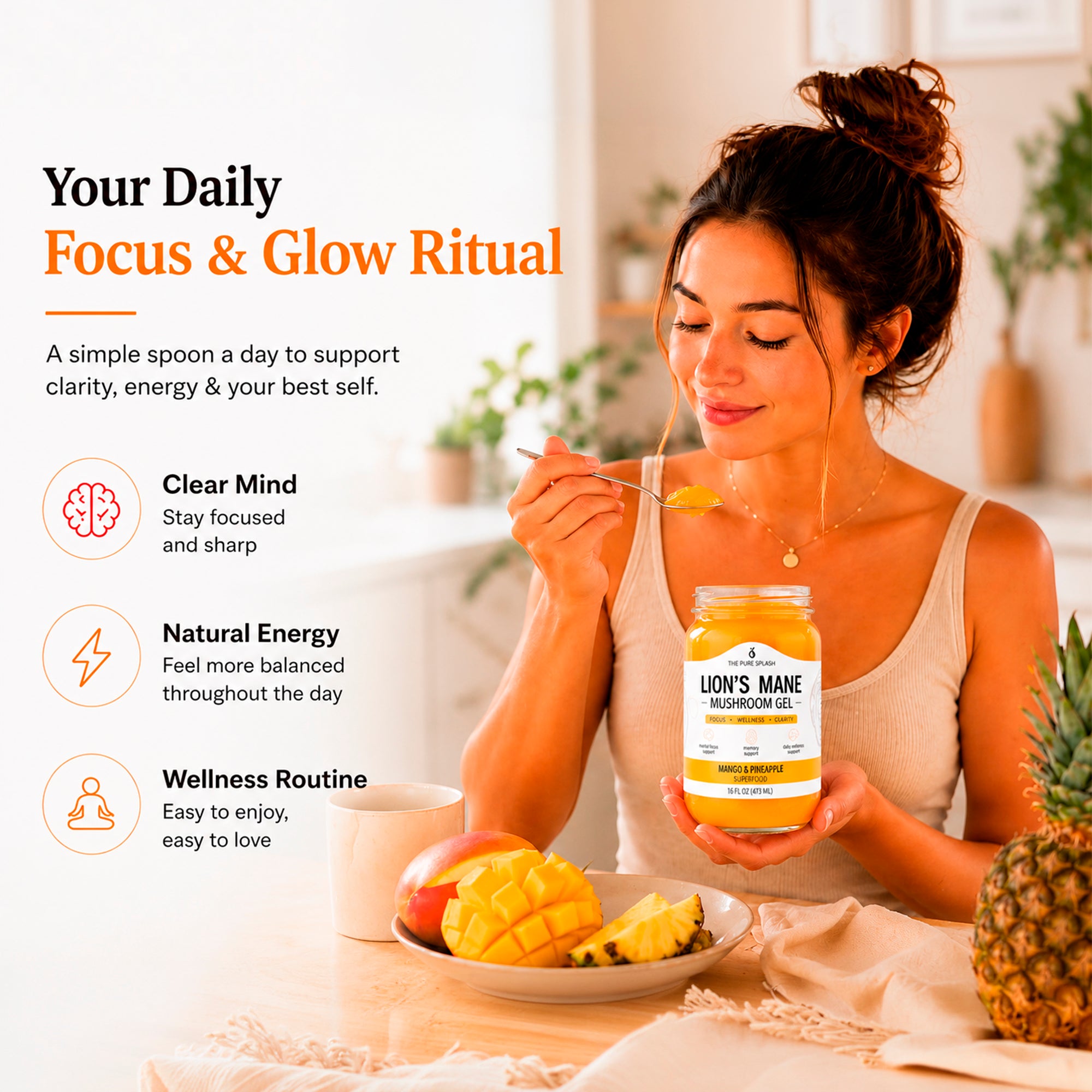 Lion’s Mane Mushroom Gel/Jam, Mango Pineapple Superfood Jelly, Natural Wellness Supplement, Focus Clarity Support, Small Batch Mushroom Blend