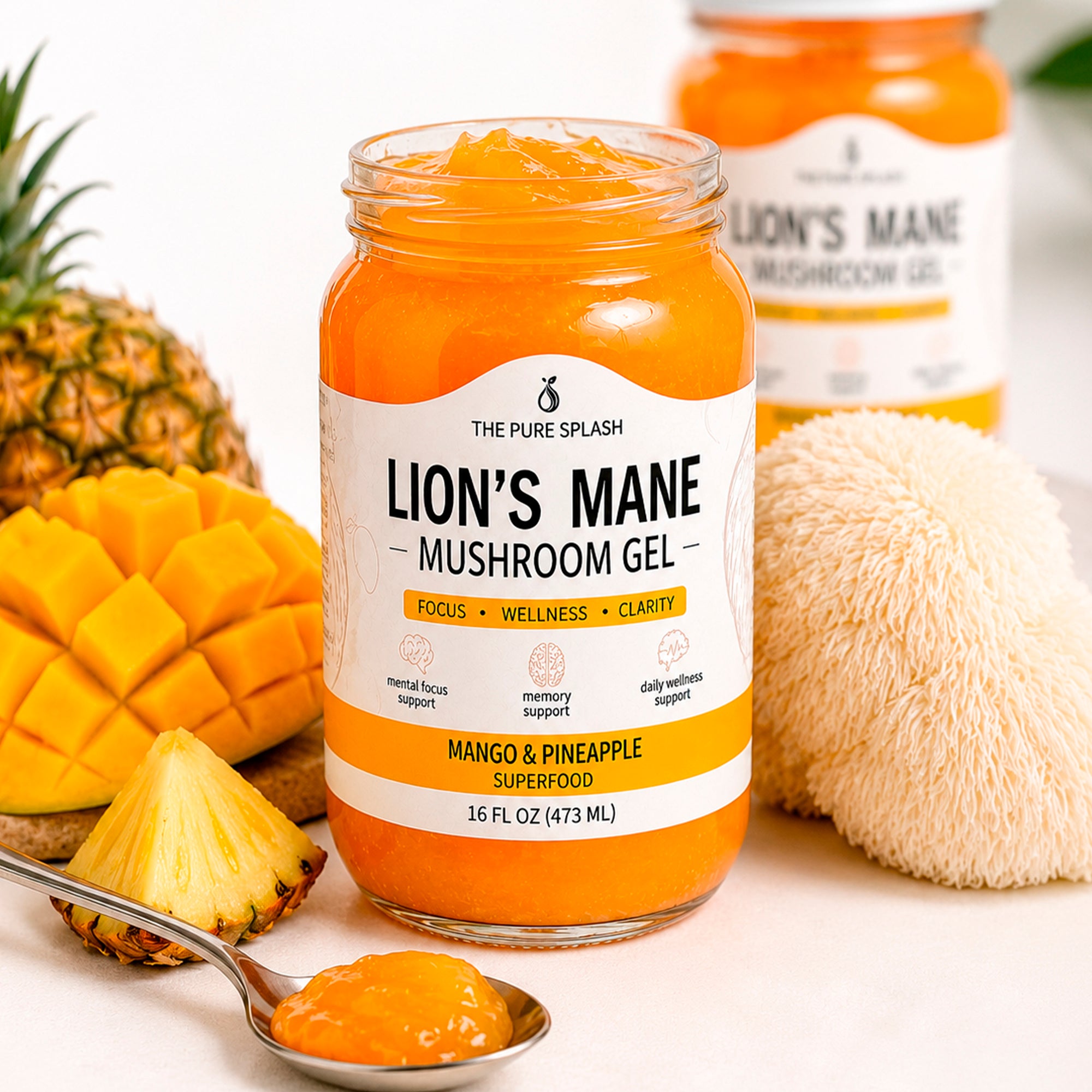 Lion’s Mane Mushroom Gel/Jam, Mango Pineapple Superfood Jelly, Natural Wellness Supplement, Focus Clarity Support, Small Batch Mushroom Blend