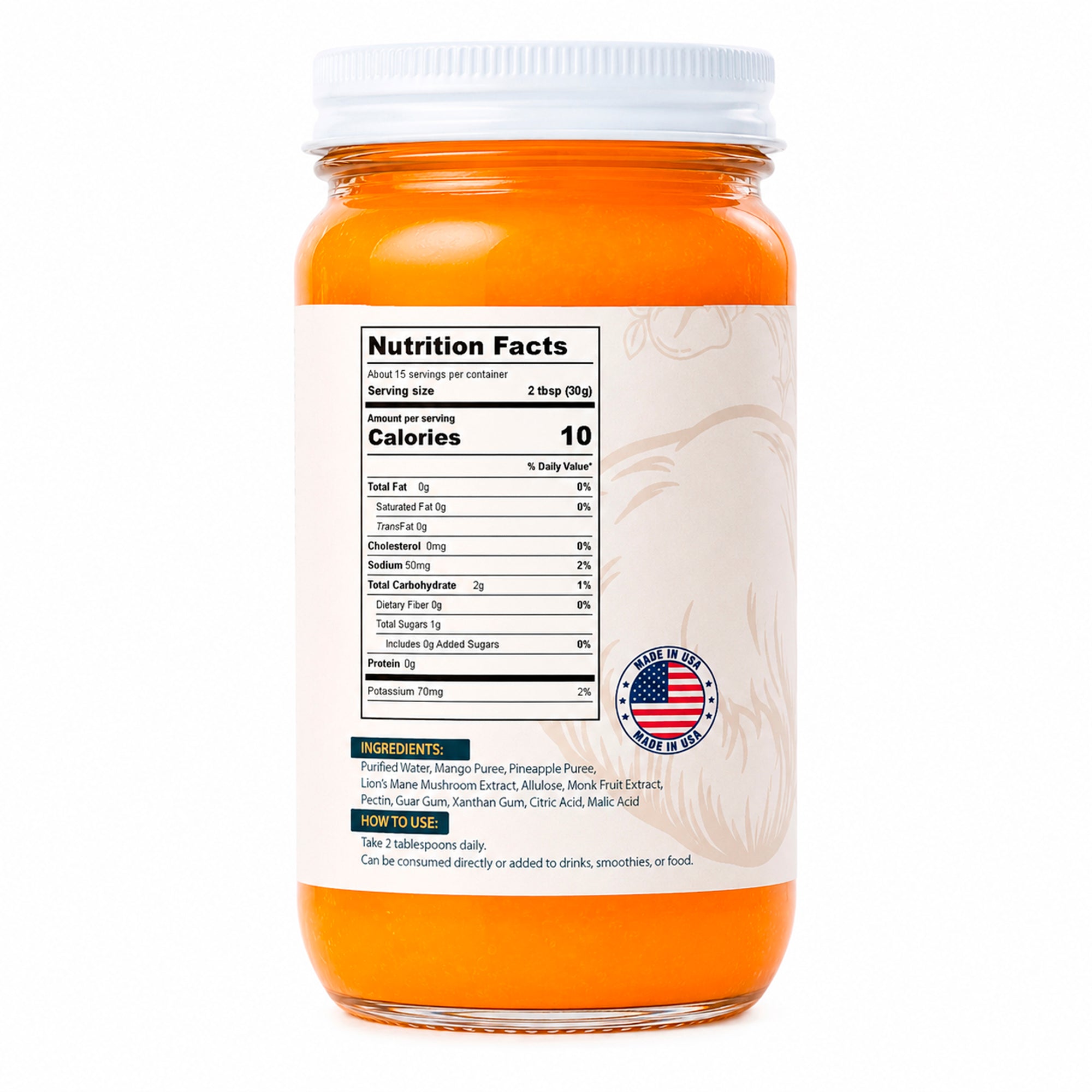 Lion’s Mane Mushroom Gel/Jam, Mango Pineapple Superfood Jelly, Natural Wellness Supplement, Focus Clarity Support, Small Batch Mushroom Blend