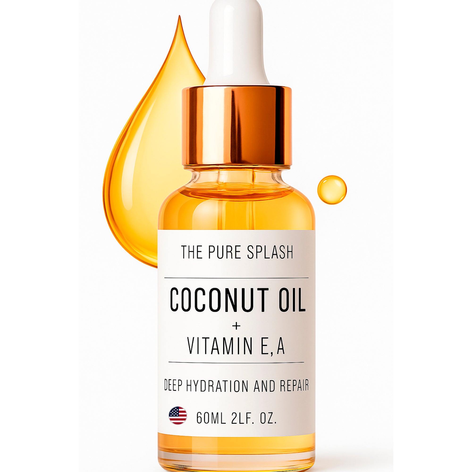 Coconut Oil with Vitamins A and E – Natural Skin Care Oil | Hydrating, Brightening & Anti-Aging for Face, Body, and Hands | Non-Greasy Formula | 60ml