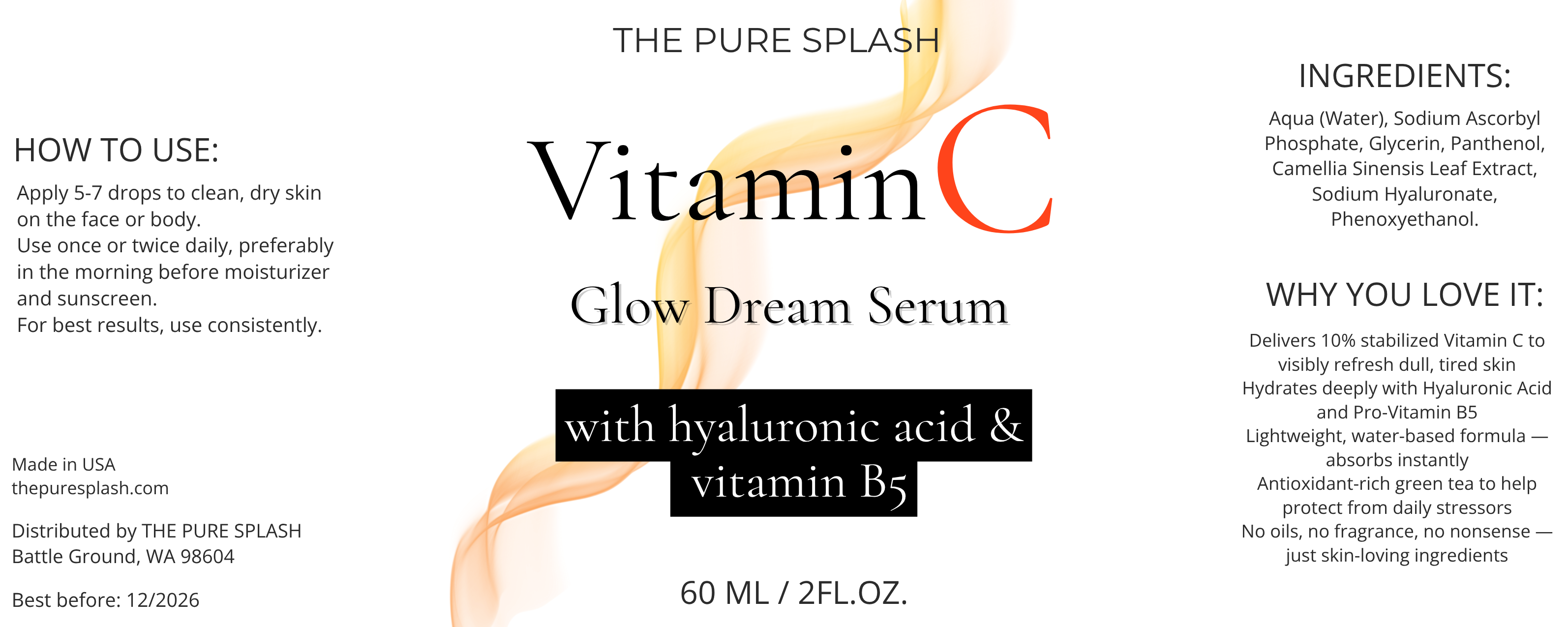 Vitamin C Face Serum 10% – with Hyaluronic Acid & Vitamin B5 – Brightening Glow Serum for Face – Lightweight, Non-Greasy, Fragrance-Free – 60ml