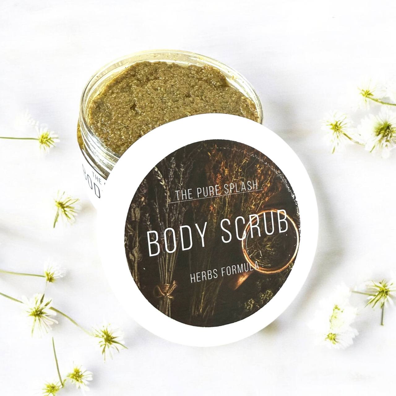 Herbal Body Scrub – Natural Exfoliating Scrub with Chamomile, Flax Seeds, Oat & Almond Oil | Deep Cleansing & Hydration | Smooths & Nourishes Skin | 8oz